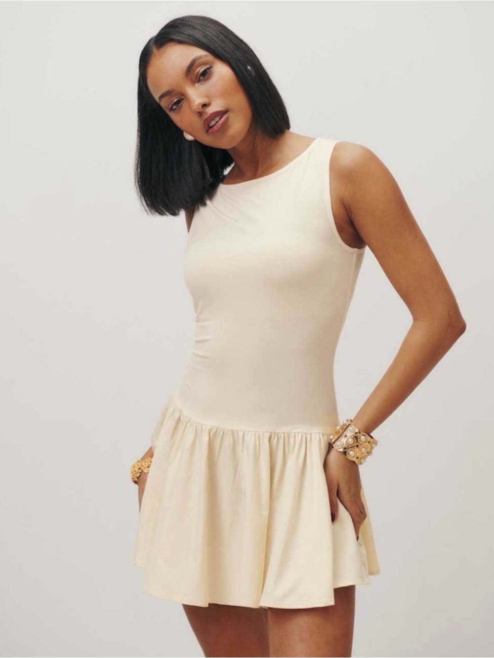 Reformation Defina Knit Mini Dress - Sugar Sz M - Picture 2 of 10